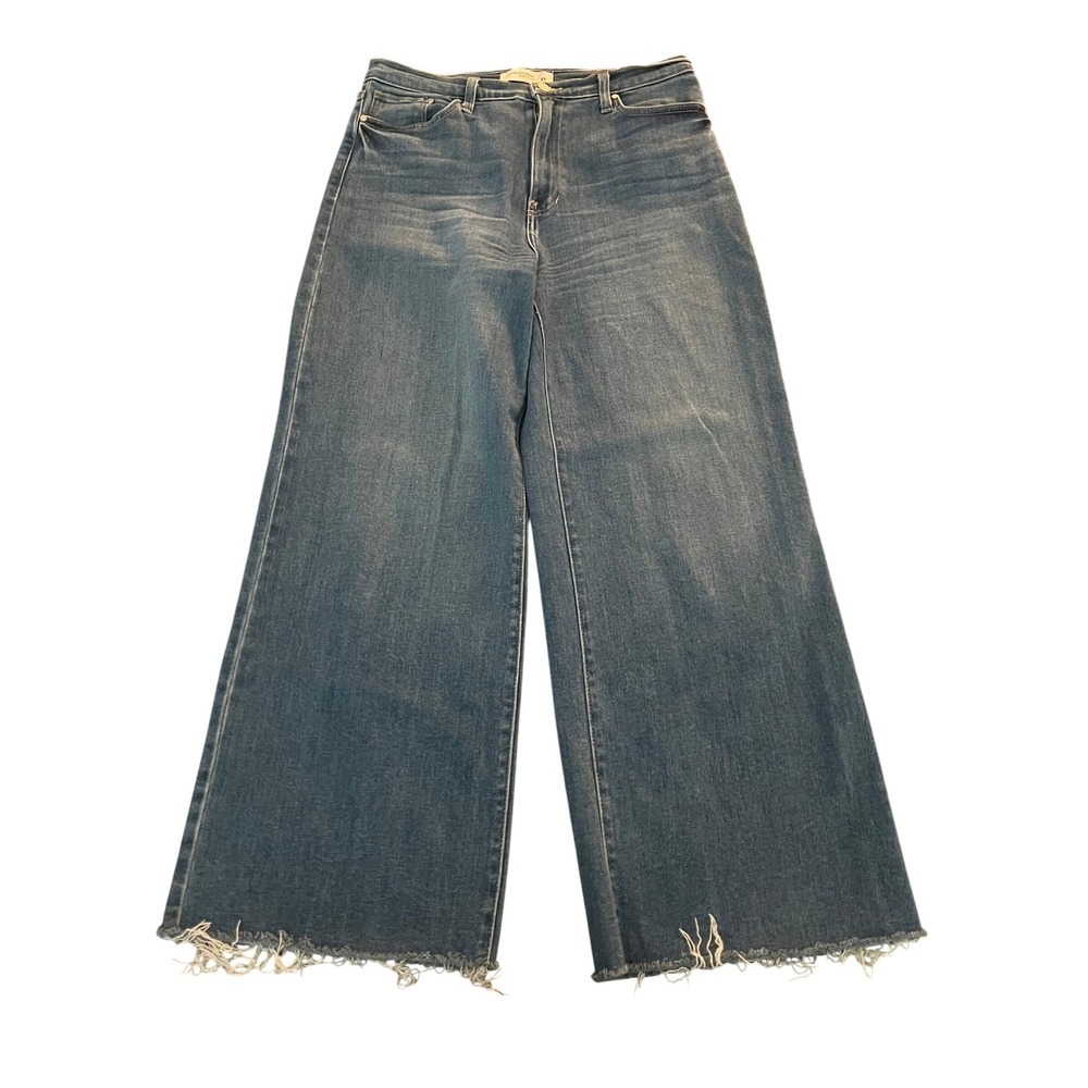 Just Black Denim High Rise Wide Leg Raw Hem Jeans Blue Wash Size 31 (1163)